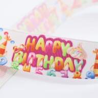 Лента репс 25мм, цв.колпаки, Happy birthday на белом, 1м (Е6628) - Лента репс 25мм, цв.колпаки, Happy birthday на белом, 1м (Е6628)