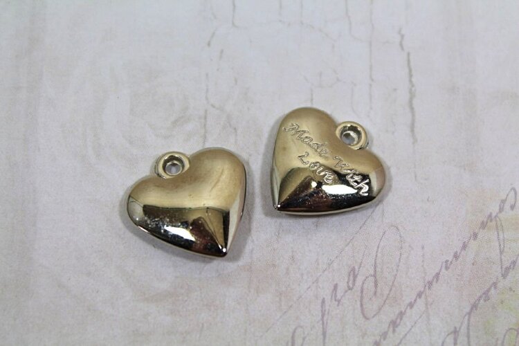 Кулон пластик, сердце 18х17мм, србр, "made with love", 15шт (Е4772)