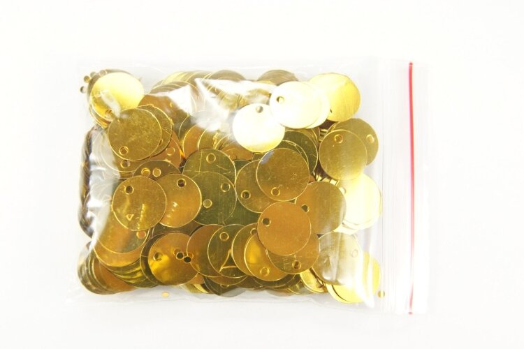 Пайетки, круг 8мм, ровный, глянец, отверстие вверху, золотой, 10г (Е5763)