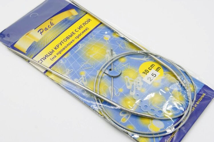 Спицы круговые, d2.5мм, с мет.тросиком 80см, хомут.игла, 1набор (03927)