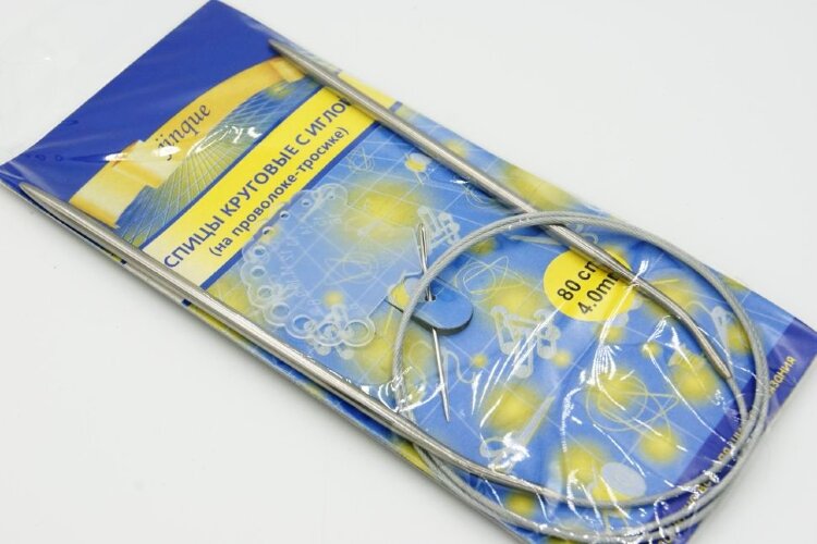 Спицы круговые, d4мм, с мет.тросиком 80см, хомут.игла, 1набор (01436)