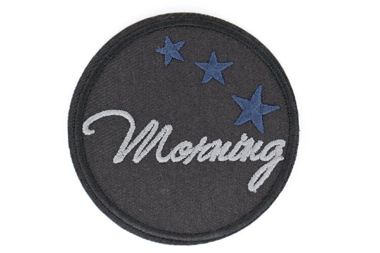 Термоаппликация, круг Morning, 6.5см, черный, сер.текст (5450 Б)