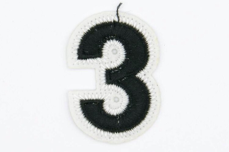 Термоаппликация, цифра "3", 4.5х3см, черно-белая (01587)