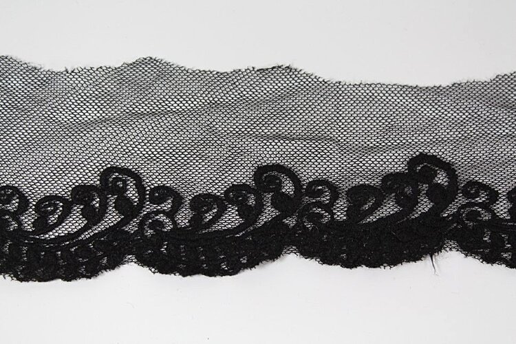 Кружево гипюр-стрейч, 6.5см, фестоны, сетка, черный, 1м (Е5142)