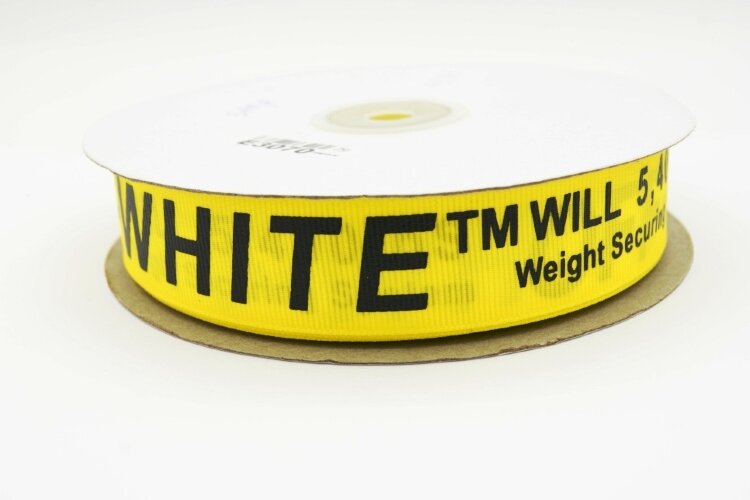 Лента репс 25мм, желтая с черным текстом "White", 1м (Е3070)