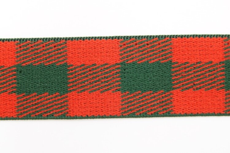 Резинка, 25мм, клетка красно-зеленая, 1м (Е1196)