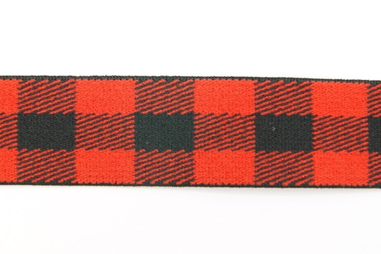 Резинка, 25мм, клетка красно-черная, 1м (А2949)