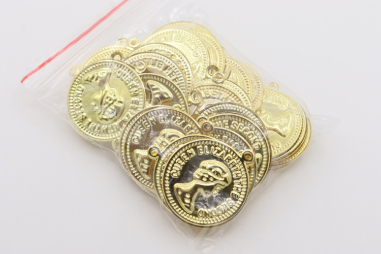 Монисто, монета с петлей, ø2см, барельеф, зол, металл, 50шт (Е6867)