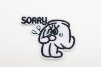 Термоаппликация, ладонь-смайлик, извини sorry, 4х4см, белый (01582)