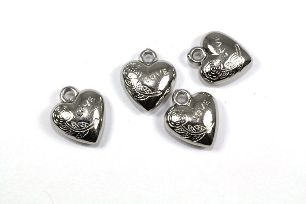 Кулон пластик, сердце 21х18х8мм, роза love, србр.вензеля, 5шт (Е3742)