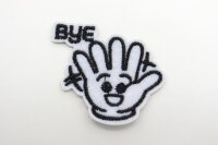 Термоаппликация, ладонь-смайлик, bye, 4х4см, белый (01582)
