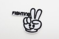 Термоаппликация, ладонь-смайлик, победа fighting, 4х4см, белый (01582)