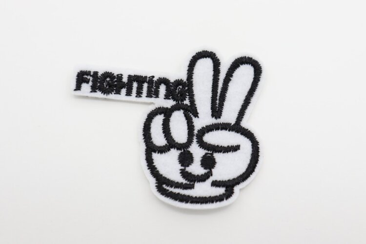 Термоаппликация, ладонь-смайлик, победа fighting, 4х4см, белый (01582)