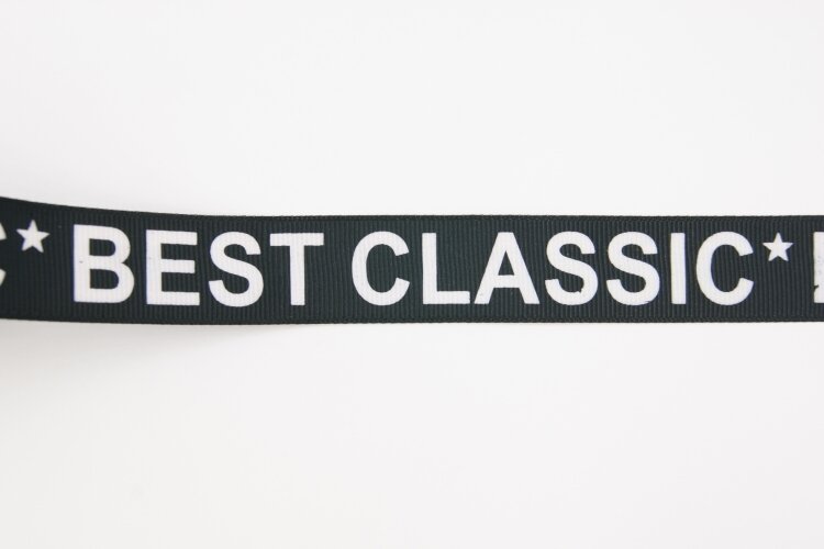 Лента репс 25мм, черная с белым текстом "Best Classic", 1м (Е3070)
