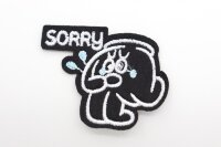 Термоаппликация, ладонь-смайлик, извини sorry, 4х4см, черный (01582)