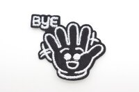 Термоаппликация, ладонь-смайлик, bye, 4х4см, черный (01582)